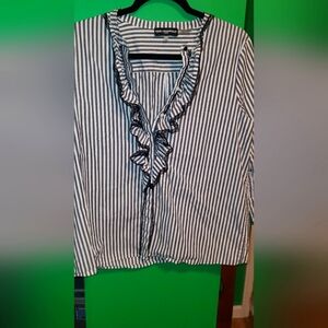 Karl Lagerfeld Monochrome Striped Ruffle Blouse